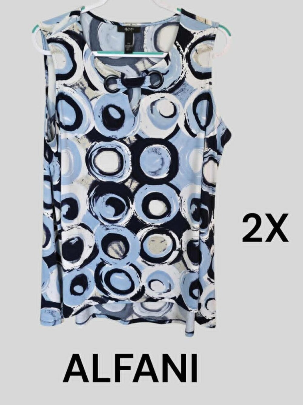 Alfani Sleeveless Summer Tank Top White Blue  Womens Plus 2X